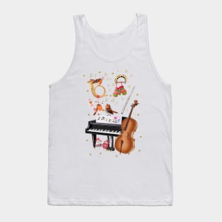 Christmas with winter birds and music instruments Tank Top